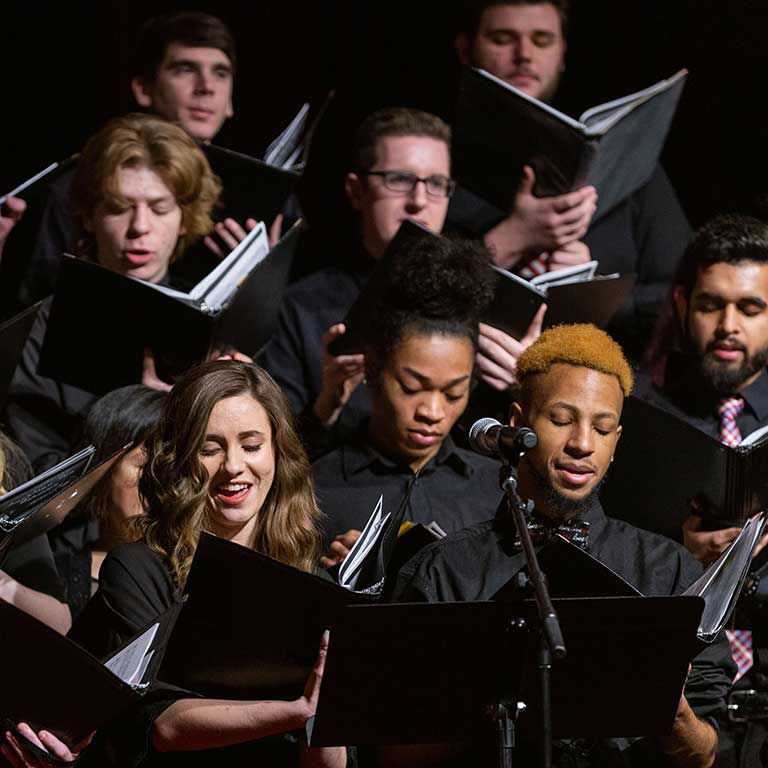 The IUPUI Choral Ensemble performs at the Report to the Community.